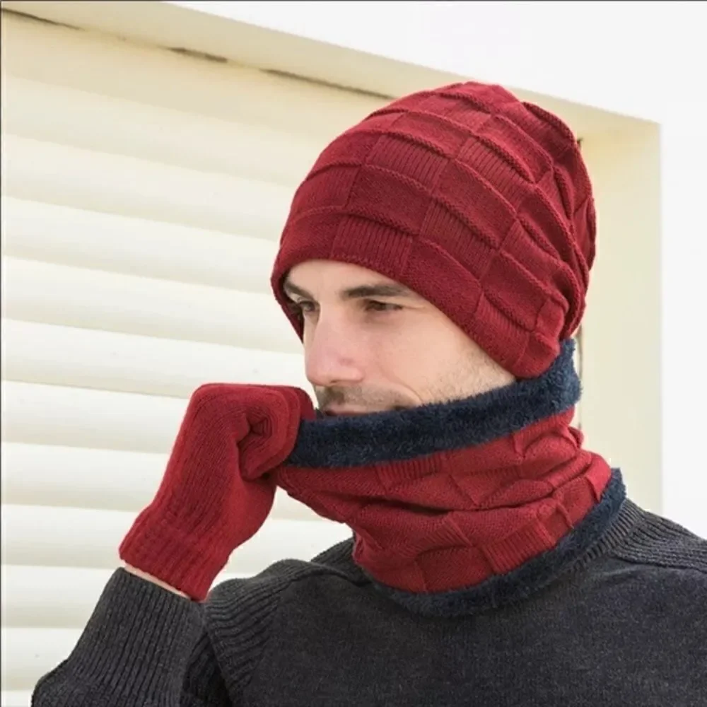Brand New Winter Men Knit Beanie Hat with Neck Warmer Scarf  Set 2-Piece